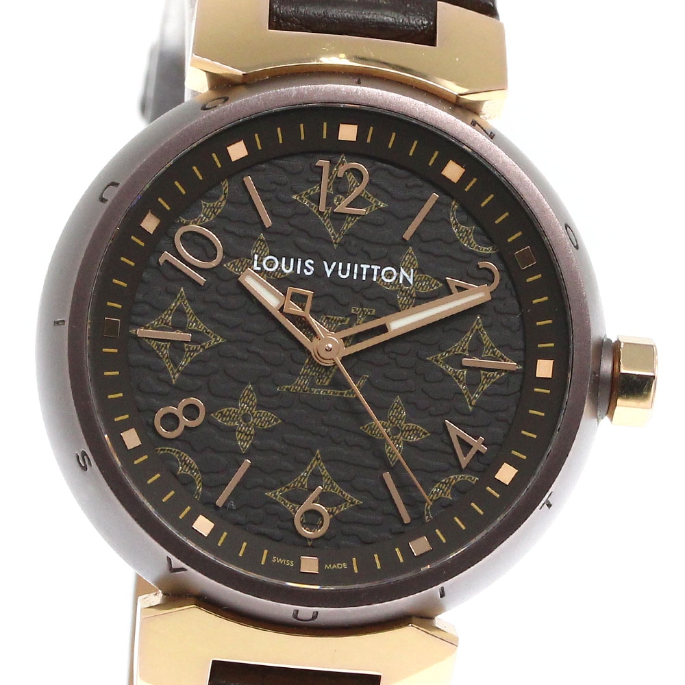 ルイ・ヴィトン LOUIS VUITTON QA138 タンブール MM モノグラム K18 ブラウン＆ゴールド クォーツ ボーイズ 良品 箱・保証書付き_806598【中古】