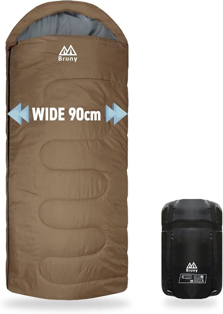 ブルーニー 寝袋 冬用 人工 ダウン シュラフ 210T 封筒型 最低温度 -30℃ 大きいサイズ ワイド 90(ブラウン)