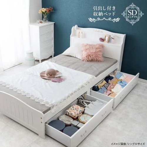 【メーカー直送品】萩原 MB-5034SD-WH-R 引出し付セミダブルベッド