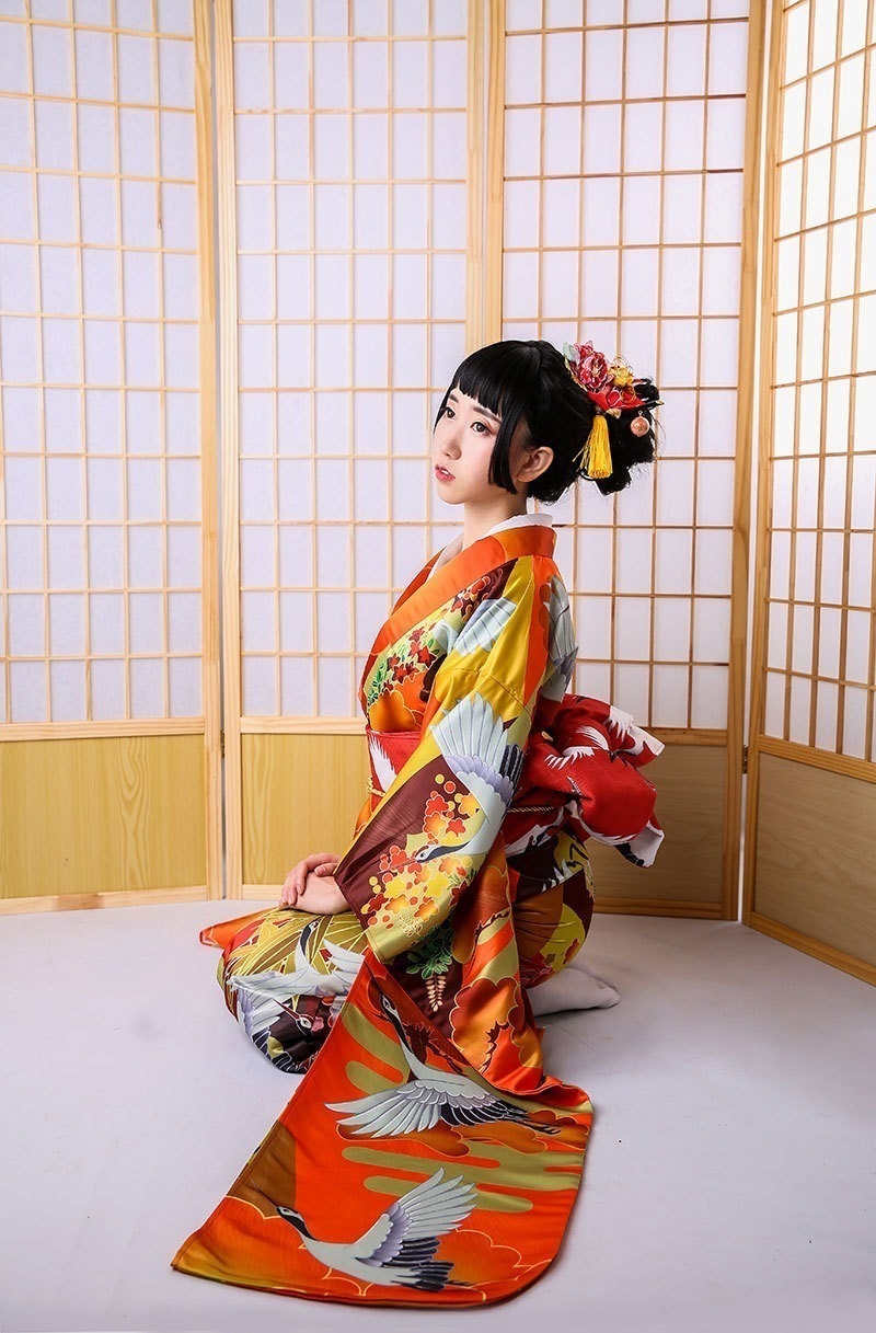 【急速出荷】送.料.無.料. 浴衣 着物ス―ツ組レディー振袖鶴柄由来の版 浴衣祭り 8,569円