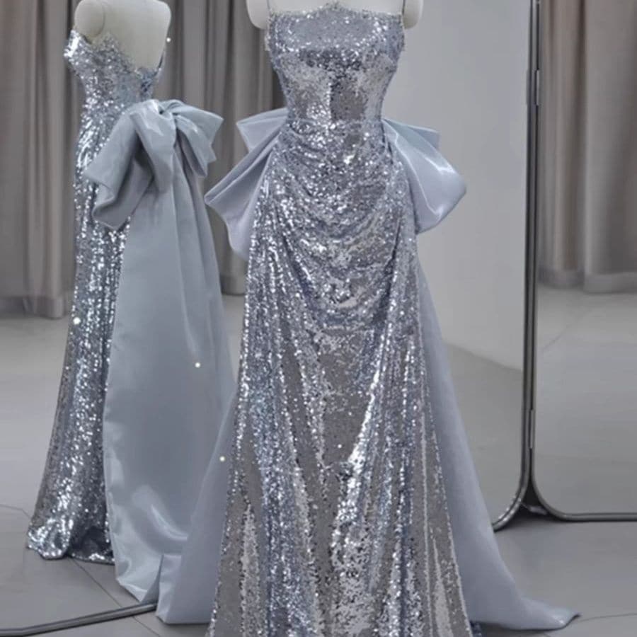 ティブレットのおっぱいバンケットドレスハイエンドシルバー学生卒業アダルトギフトゴールデンホスト花嫁服