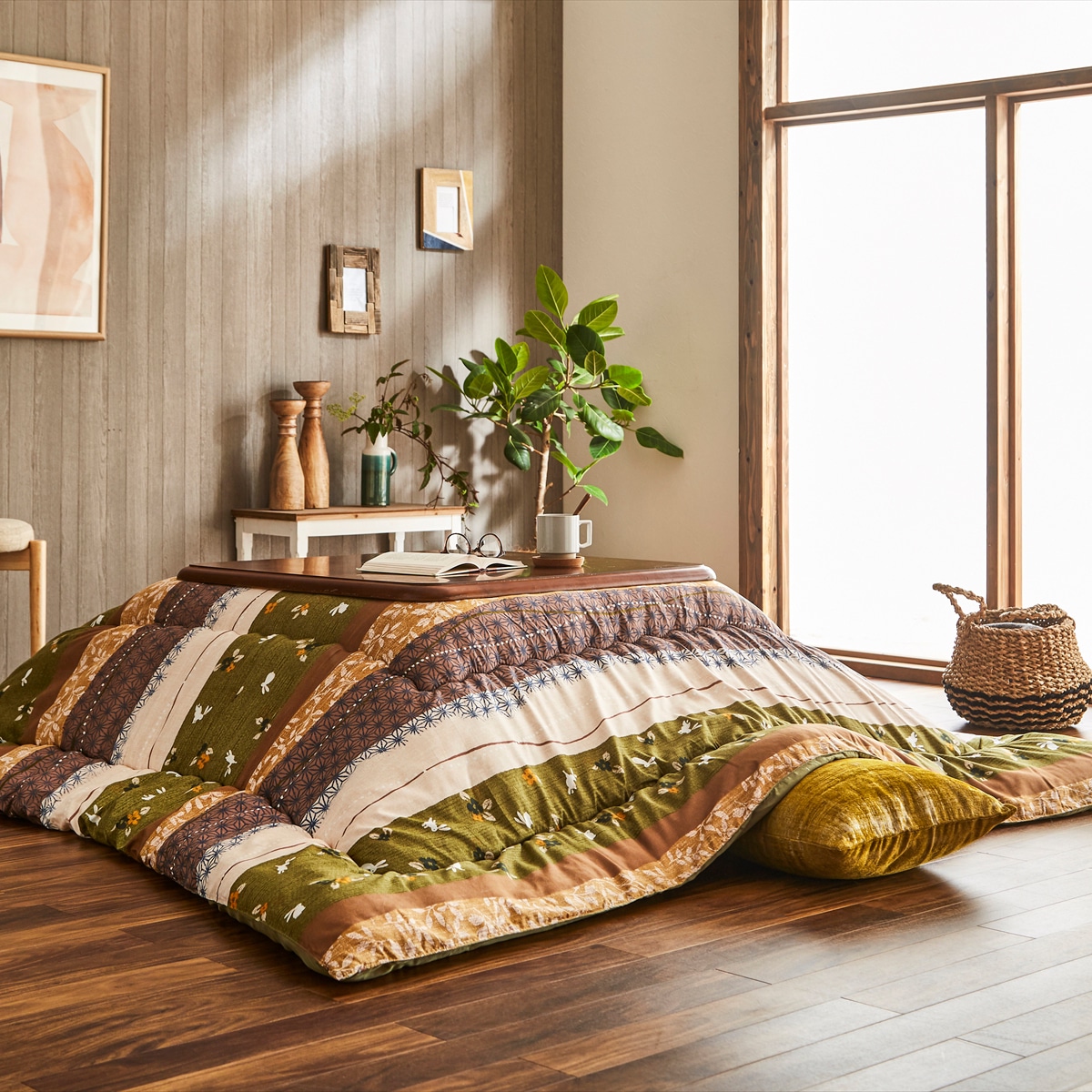 【I】【代引不可】和柄 こたつ布団 こよみ205×245cm グリーン 長方形【北海道・沖縄・離島不可】