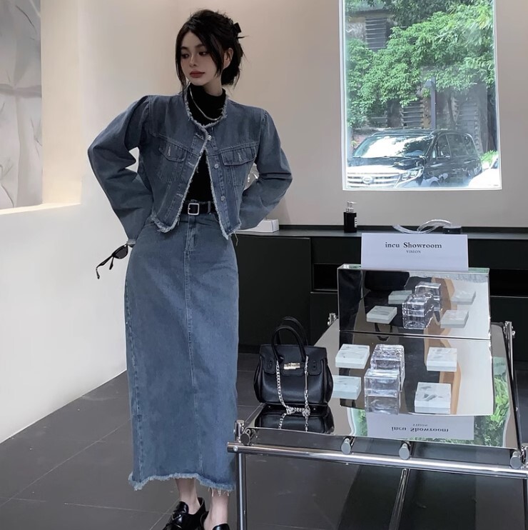 デニムジャケット スカート 2点セット セットアップ ツーピース ジャケット ロングスカート かわいい 大人可愛い きれいめ シンプル カジュアル 大人 上品 おしゃれ お洒落 かっこいい レトロ
