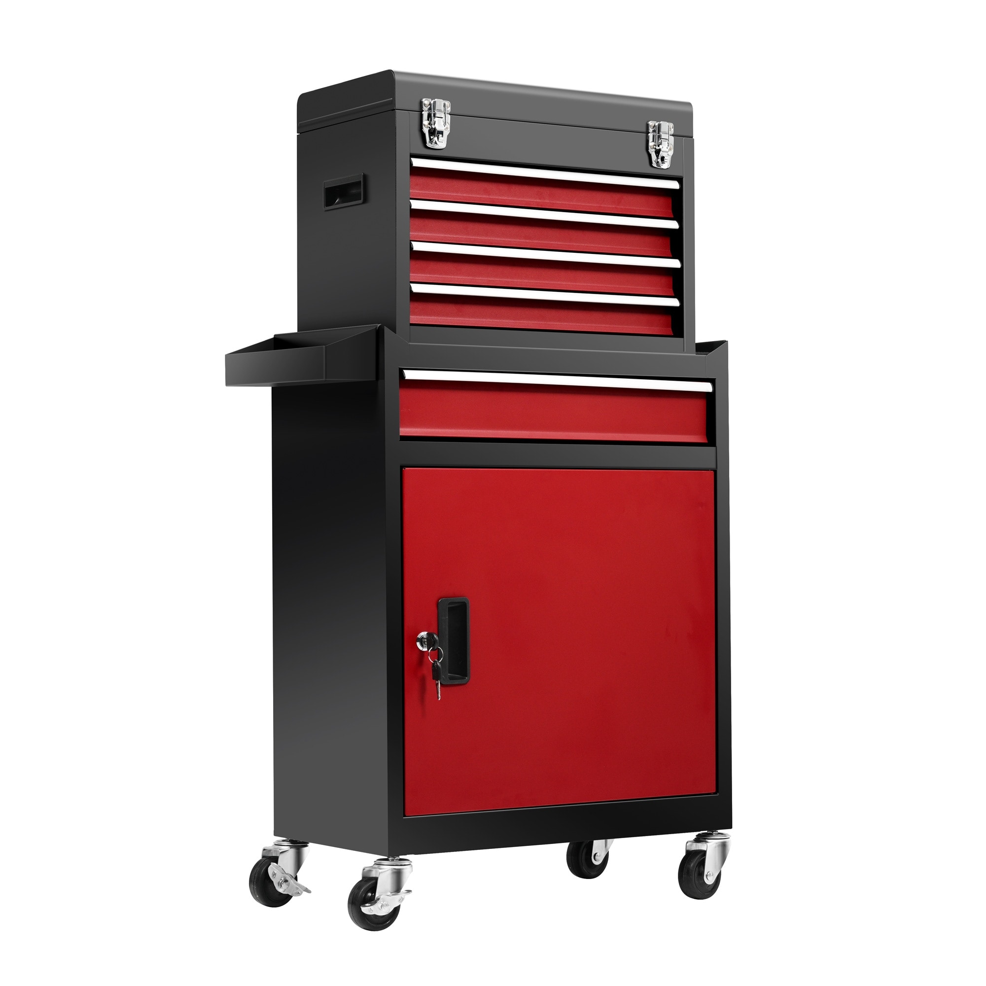 659ツールキャビネット 2in1 ツールワゴン ツールカート工具カート ロールキャビネット スチール ローラーキャビネット ハンドル DIY 引き出し 鍵付き キャスター付き ロック付き 新作【レッ