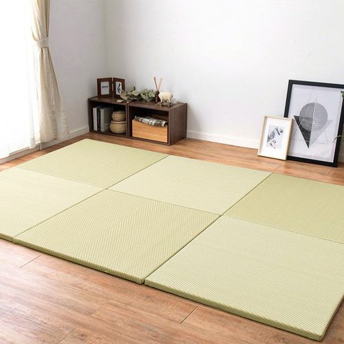 【メーカー直送品】萩原 【6枚組】い草風置き畳 綾模様 約82×82×2.5cm グリーン