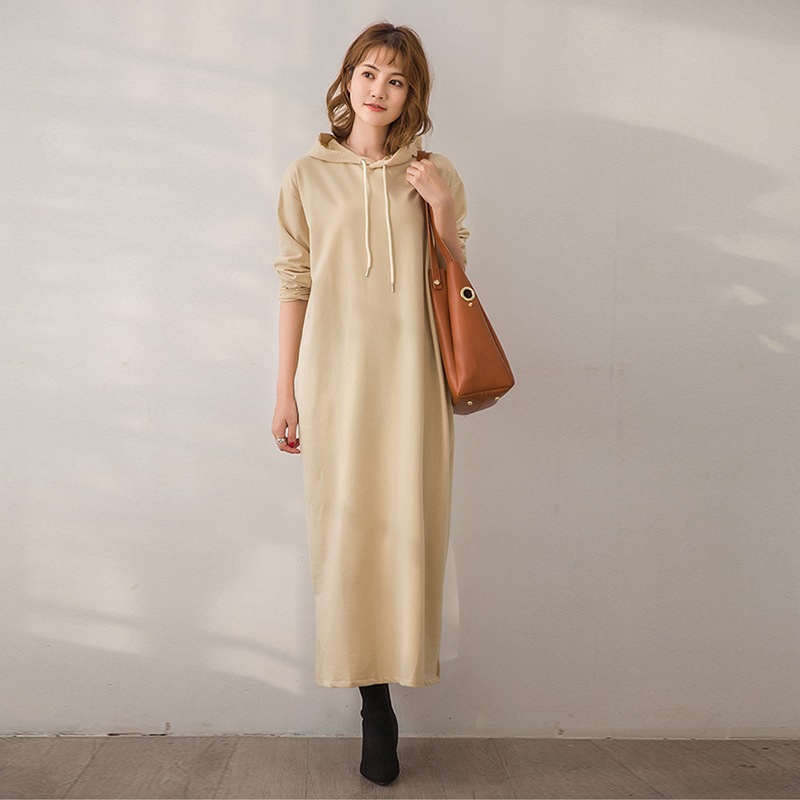 ワンピース 長袖 レディース マキシワンピース 激安ブランド ロングワンピース フード付き ゆったり 無地 コーデ