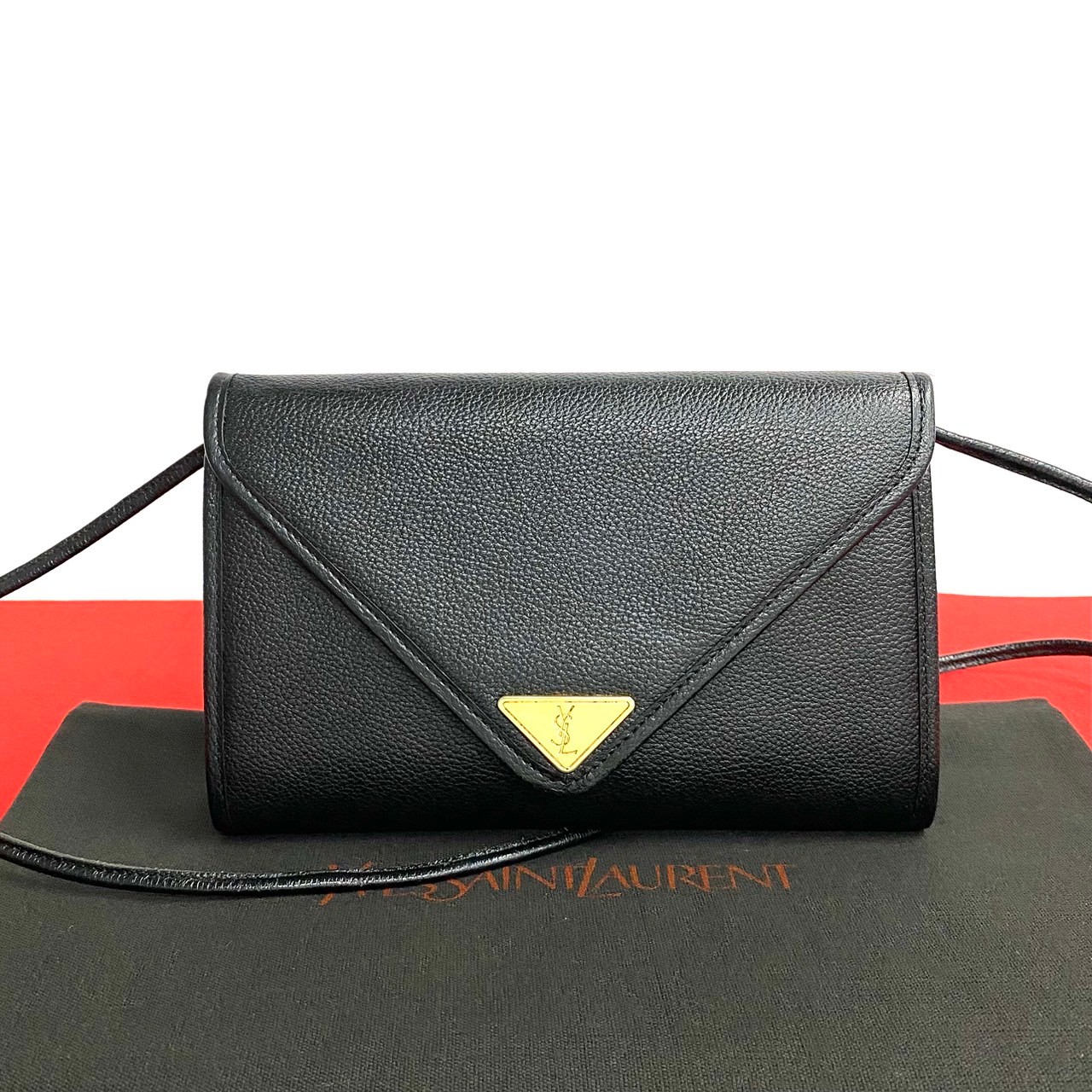 ヴィンテージ YSL ロゴ 金具ショルダーバッグ レザー ブラック 30441