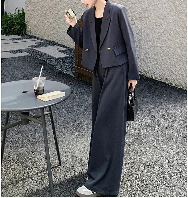 セットアップ レディース パンツ 春 秋 2点セット ショートジャケット ワイドパンツ テーラードジャケット 大きいサイズ カジュアル シンプル トレンド感 結婚式 リクルート ビ