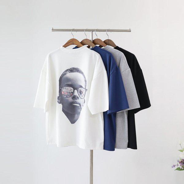 オーバーフィット 黒人少年戦士プリント クーリング ブンド ボックス 半袖Tシャツ