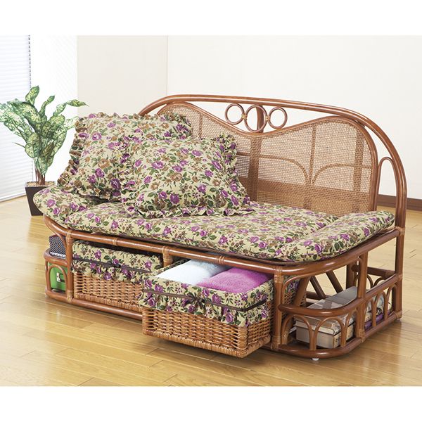 ファミリーライフ 天然籐ハイバックカウチソファ120cm幅(03506) メーカー直送