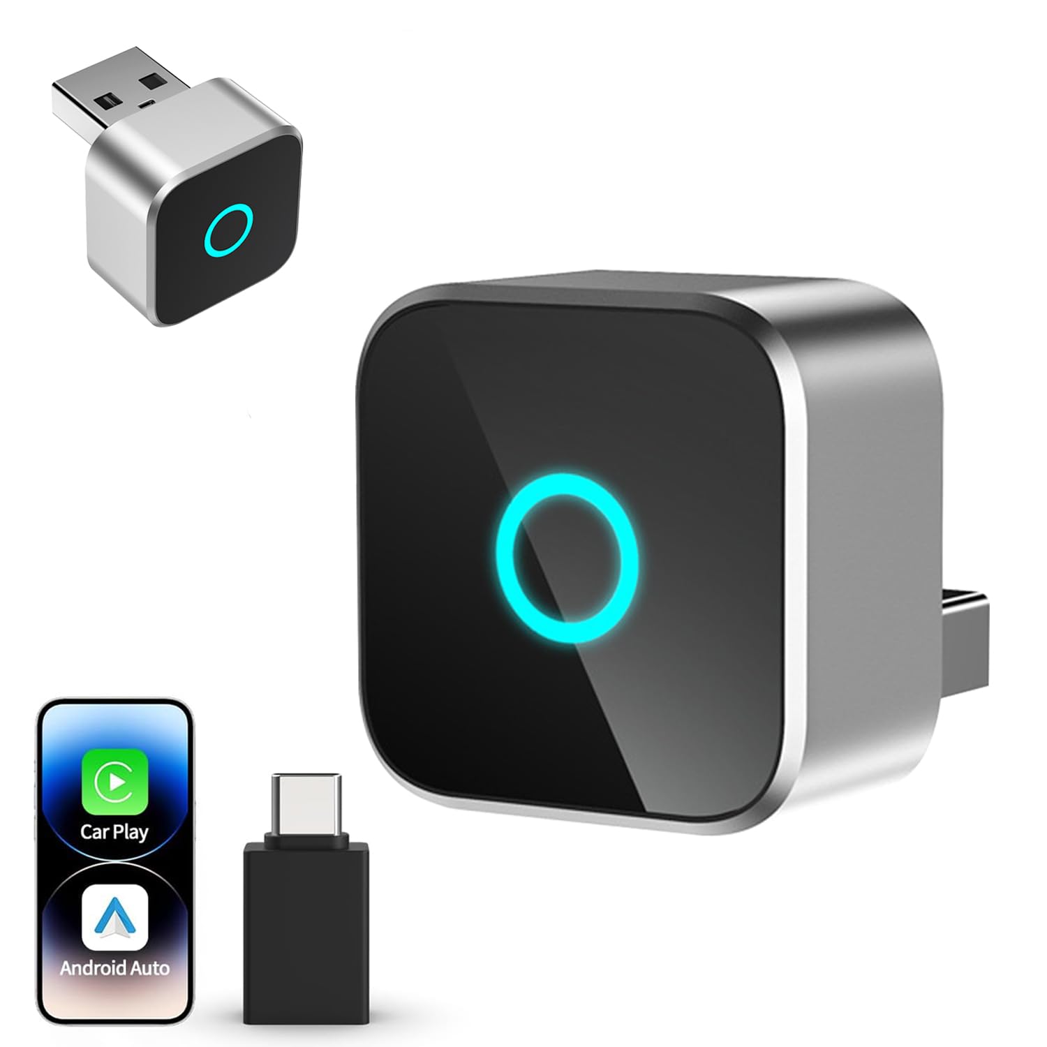 最新型ミニ CarPlay Android Auto ワイヤレス アダプター カープレイ＆アンドロイドオート無線化 iPhone＆Androidスマホ用 純正有線CarPlay Android Aut
