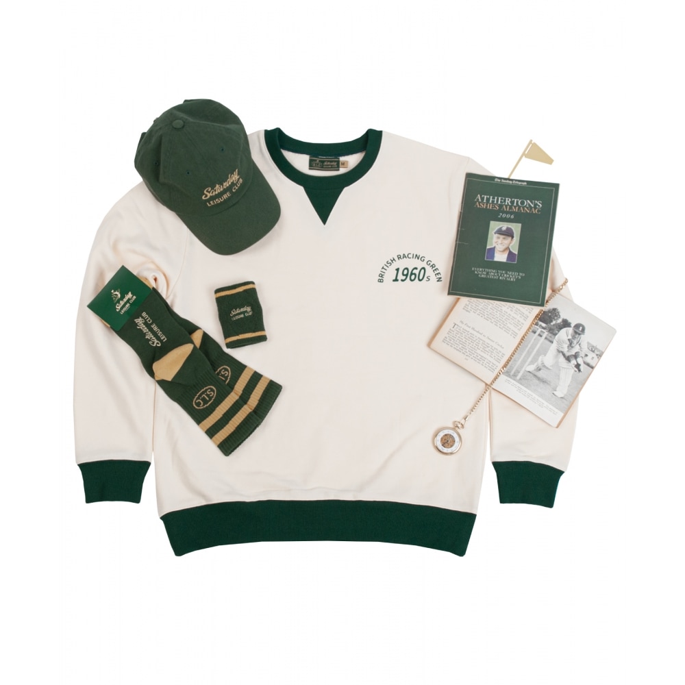 SATURDAY LEISURE CLUB 1960 BRG ロゴ レジャー スウェットシャツ (ユニセックス) - アイボリー & グリーン