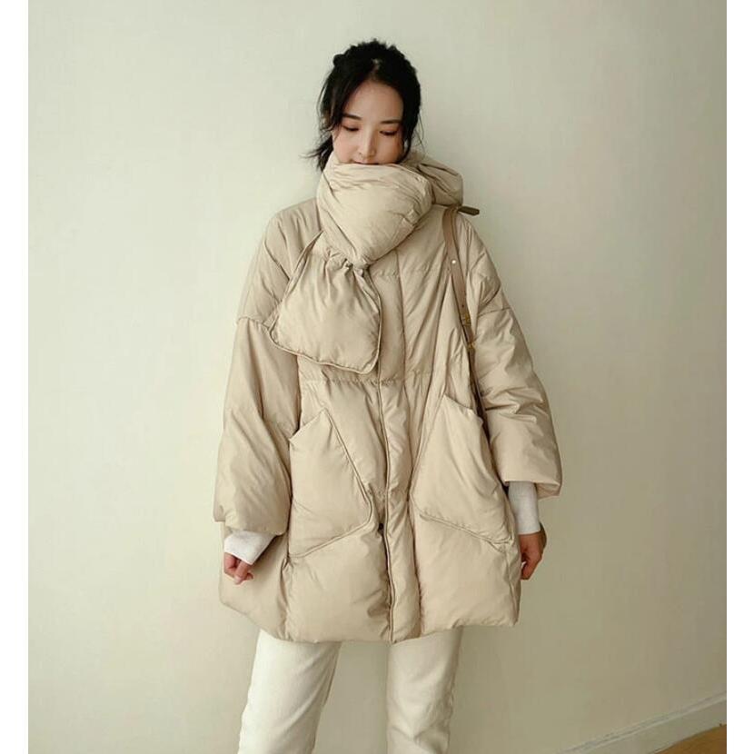 ダウンコート レディース ダウンジャケット ロングコート 冬 マフラー アウター 軽い 暖か 厚手 襟なし コート おしゃれ 秋冬 防寒 20代 30代 40代 セットアップ