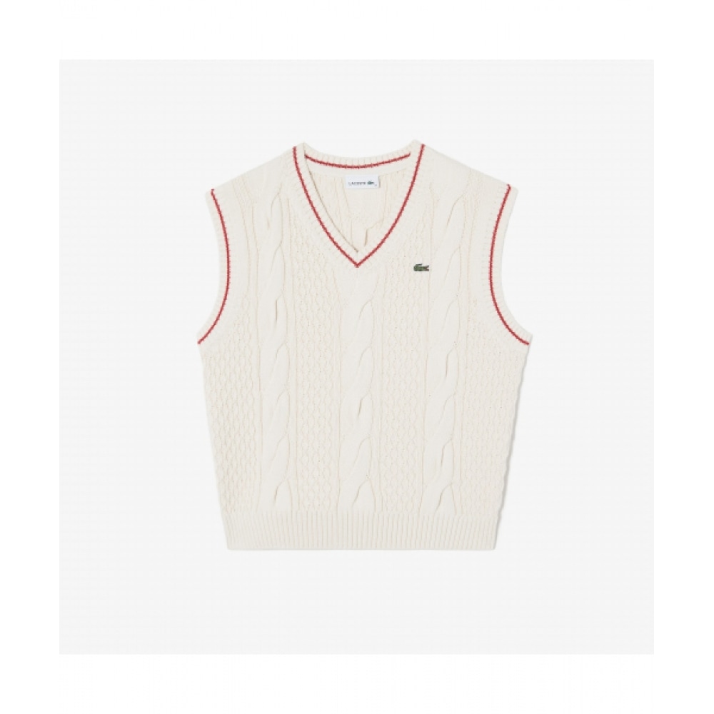 LACOSTE レディースティッピングポイントケーブルベスト [オフホワイト]