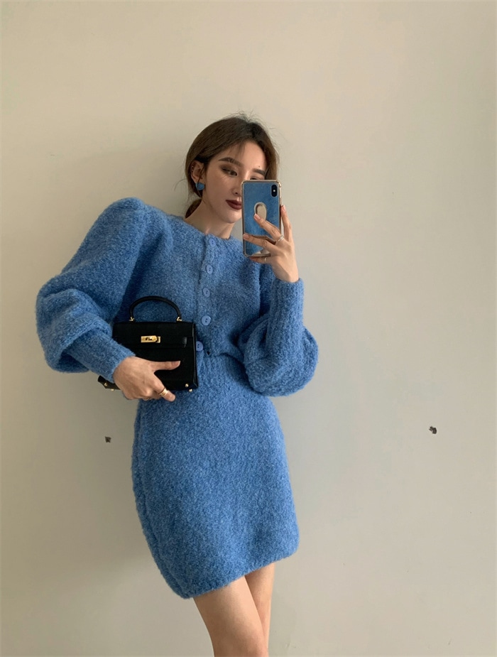 【セットアップ】ニットカーディガン＋ニットスカート set up ニットアップ 上下セット ２点セット ニット カーディガン ミニスカート ハイウエスト ふわふわ 韓国コーデ オルチャン 5,933円