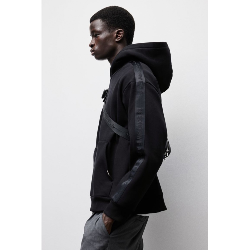 H&M サイドストライプフーディールーズフィットブラック