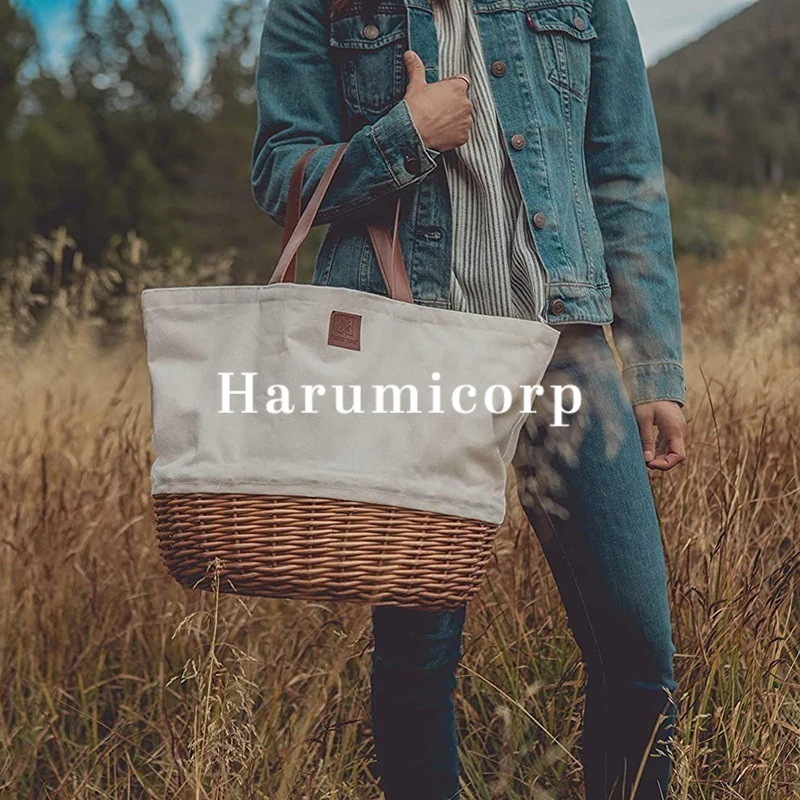 メガ割 ラッセルカンバ切り替えハンドバッ収納ボックスショッピングバッ買い物かご太いハンドルでエコバッピクニックバスケッ良質ラタ容量インドネシアラタ籐かごバスケットワンち福袋