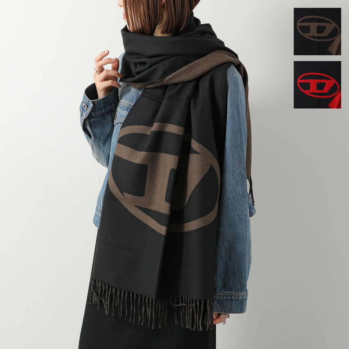 DIESEL ディーゼル マフラー S-TEVIE A17572 0AKBM レディース メンズ ウールブレンド ストール オーバルD ロゴ フリンジ カラー2色