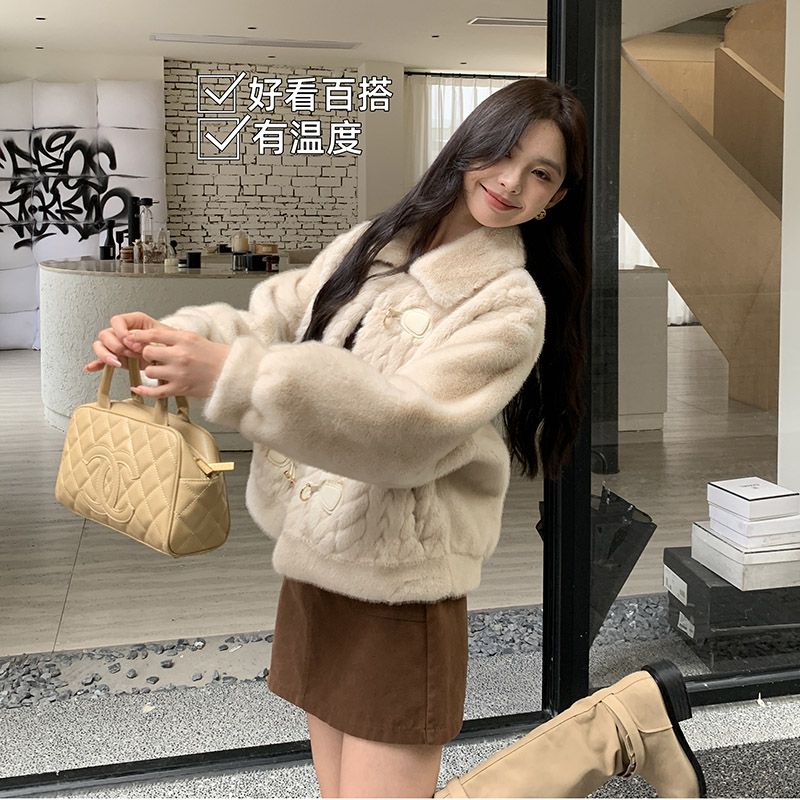 小香風高級感超きれい毛皮一体ネット赤毛羽コート女装韓系怠惰風厚秋冬金 6,458円