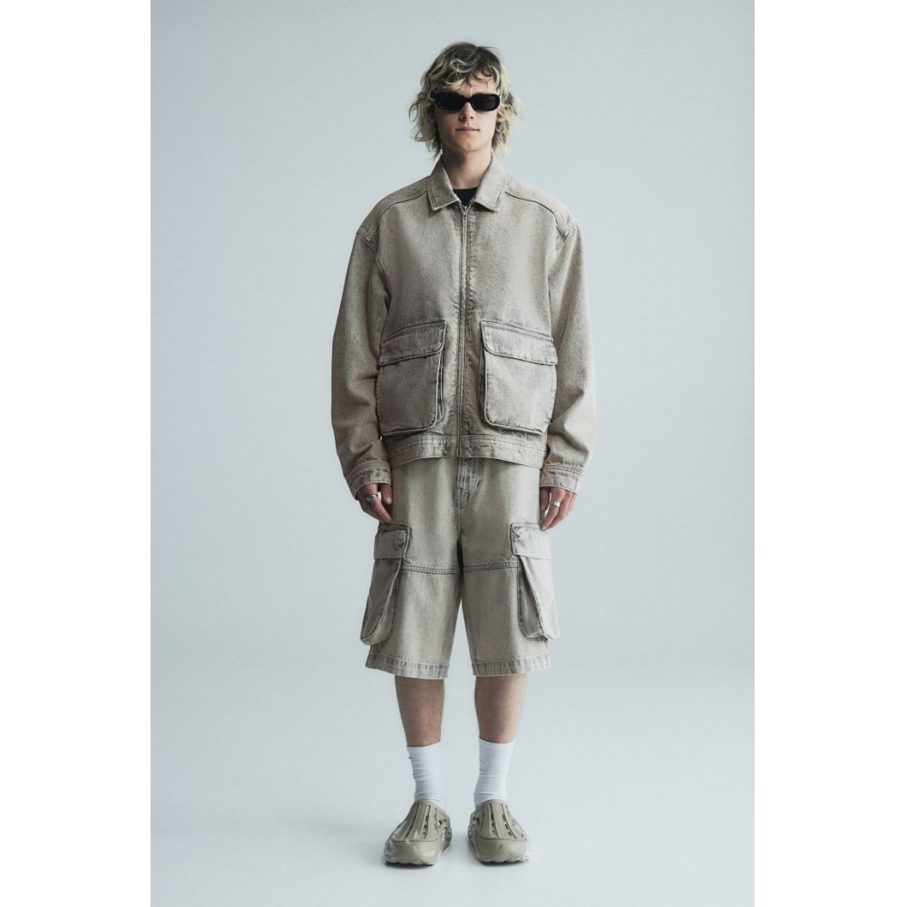 H&M ルーズフィットデニムカーゴショーツデニムベージュ