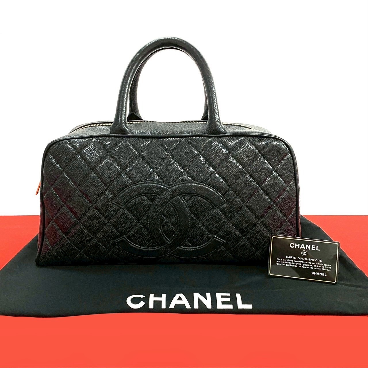 ヴィンテージ マトラッセ ココマークボストンバッグ マットキャビアスキン ブラック 94272