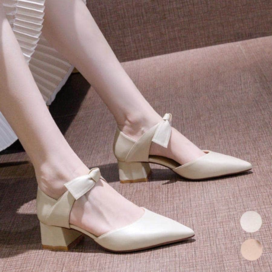 スタイルアップヒールパンプス パンプス リボンパンプスヒール orange