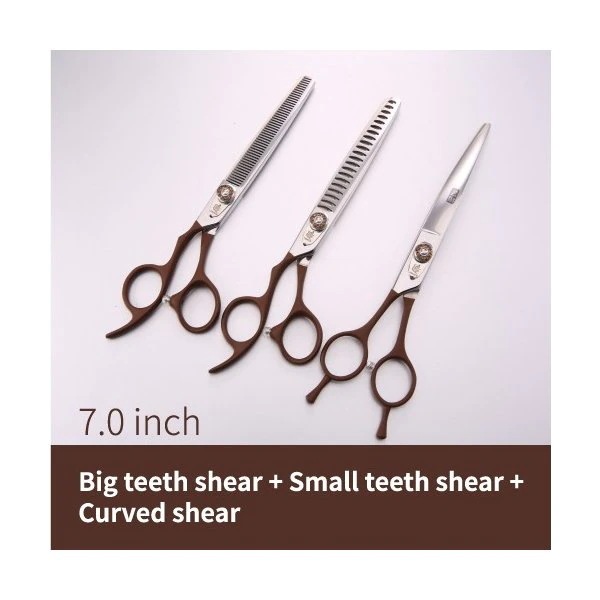 新しいデザイン左利き7.0インチペットグルーミングはさみセットストレート細く湾曲したはさみ 3pcs set 1
