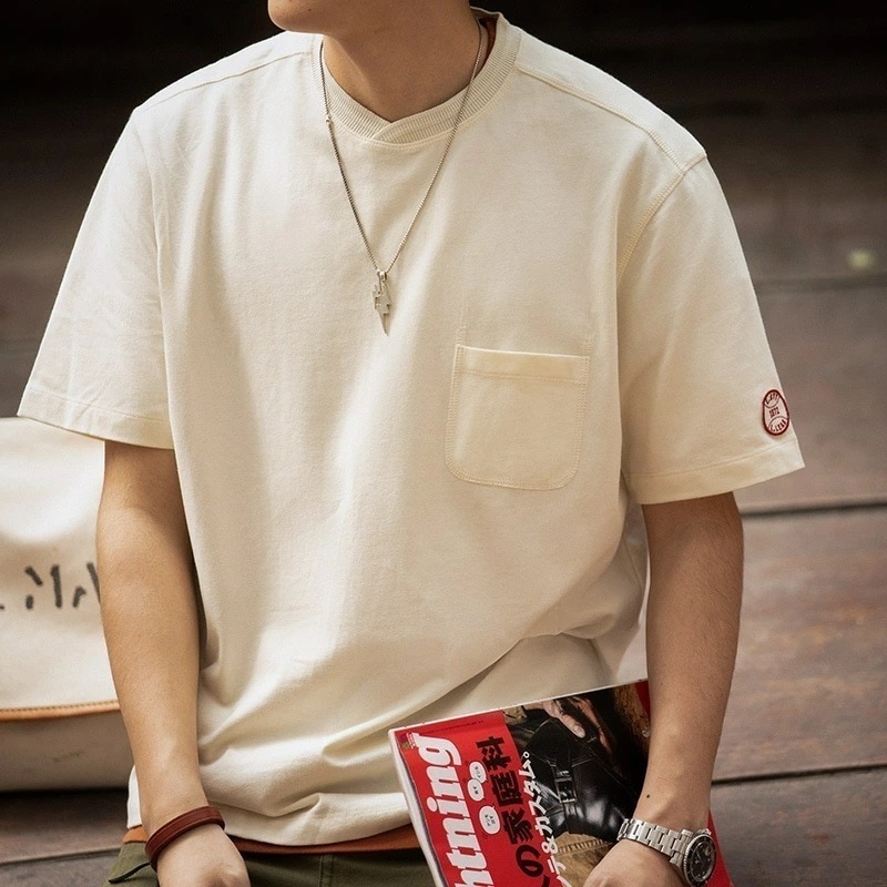 【大好評！最安値挑戦!】Tシャツ メンズ 夏 半袖シャツ 8oz 綿100% 着心地 スウェット 野球 刺繍 ポケット付き 大きいサイズ クルーネック ビンテージ アメカジ