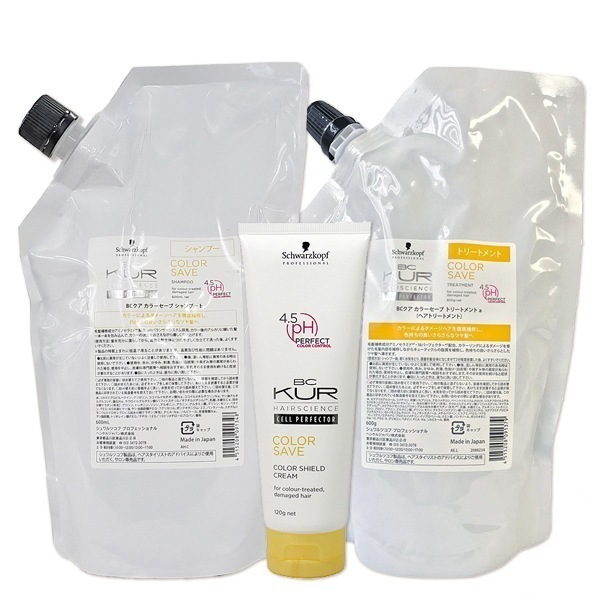 BCクア カラーセーブ シャンプー a 600mL + トリートメント a 600g + カラーシールドクリーム 120g セット 詰め替え