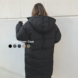 ロング丈 フード付き ダウンコート ダウンジャケット レディース ダウン 上着 コート アウター ブルゾン ジャケット ビッグシルエット ペディン 秋冬 防寒 韓国 ファッション スポーティー 黒