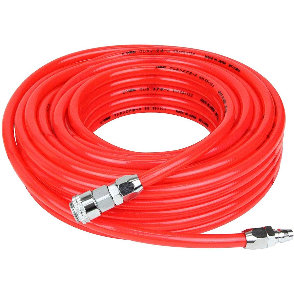 E-Value ウレタンエアホース 内径8.5×外形12.5mm EUH-20RL 20m 日本製 クリアレッド ワンタッチソケット付