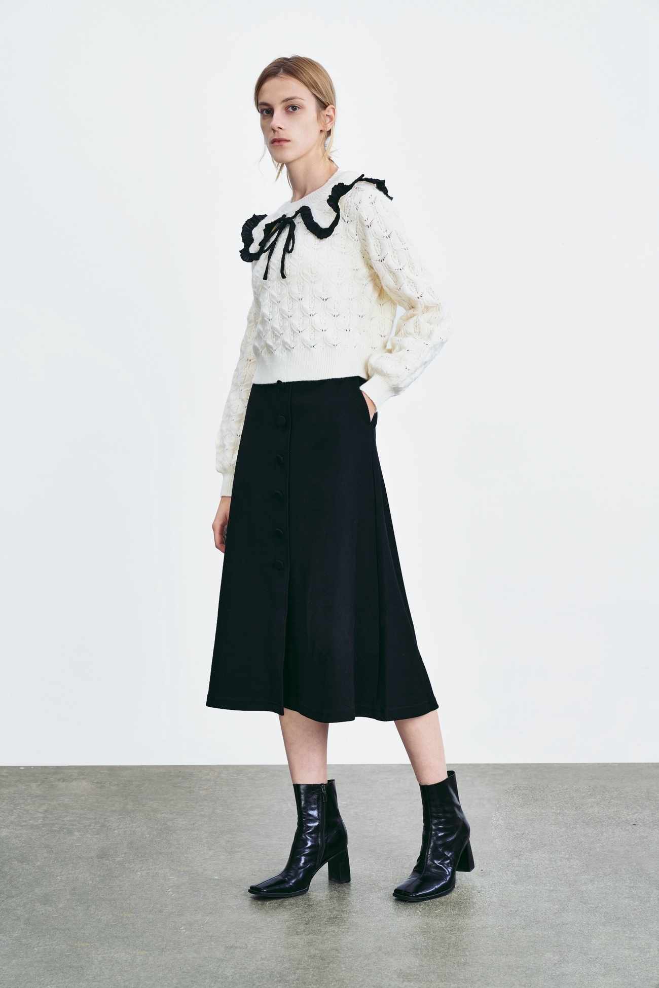 春 婦人服 カジュアル スタイル ガーリー ヒットカラー ストローク ドールカラー ニット Tシャツ アイボリーホワイト S M L XL トップス 白トップス 袖あり 長袖 かわいい 大人可愛い 15,124円