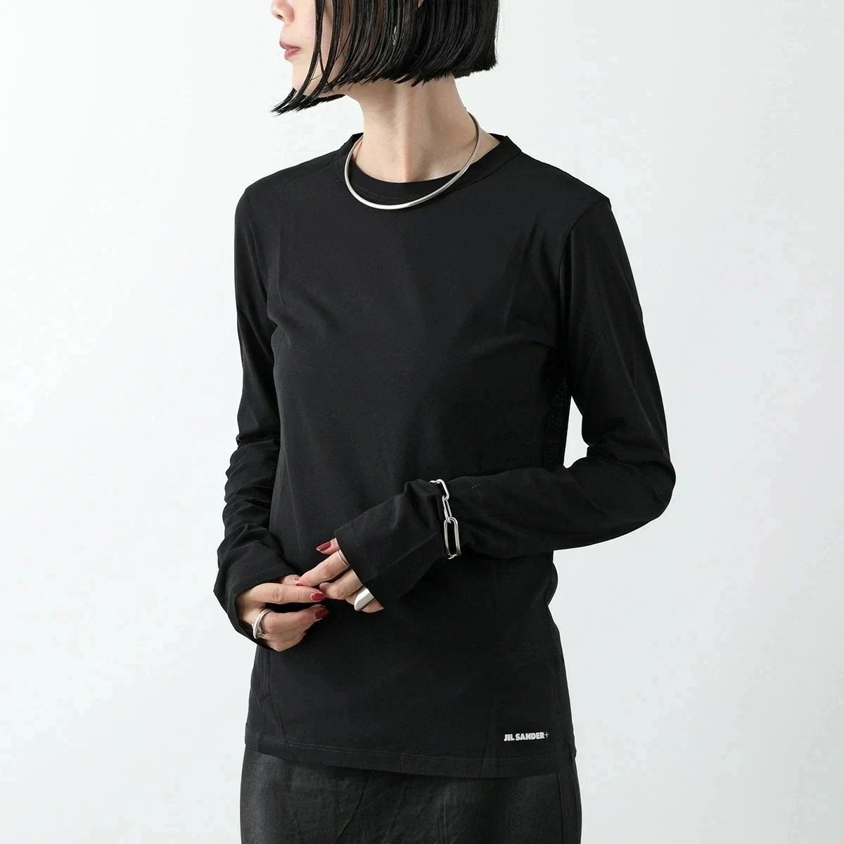 JIL SANDER+ ジルサンダー プラス Tシャツ J40GC0006 J45031 レディース カットソー 長袖 クルーネック コットン ロゴ 001 B 【mega】