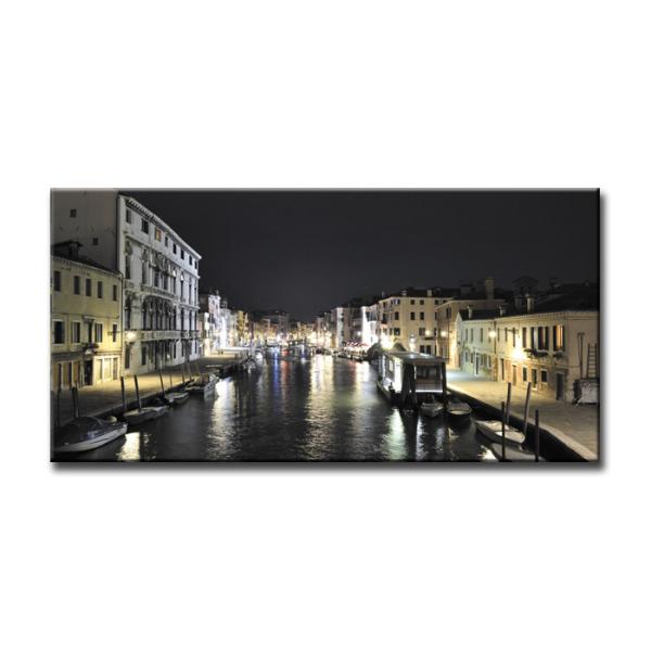 キャンバスアート 60×30cm ベニス 夜景 運河 ヴェネツィア 壁掛け パネル 横長 おしゃれ 都市風景 高精細プリント モダン インテリア リビング 寝室