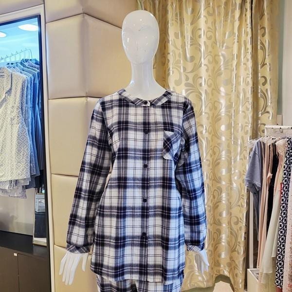VEV3963W_女性綿起毛チェックオープン型ホームウェア上
