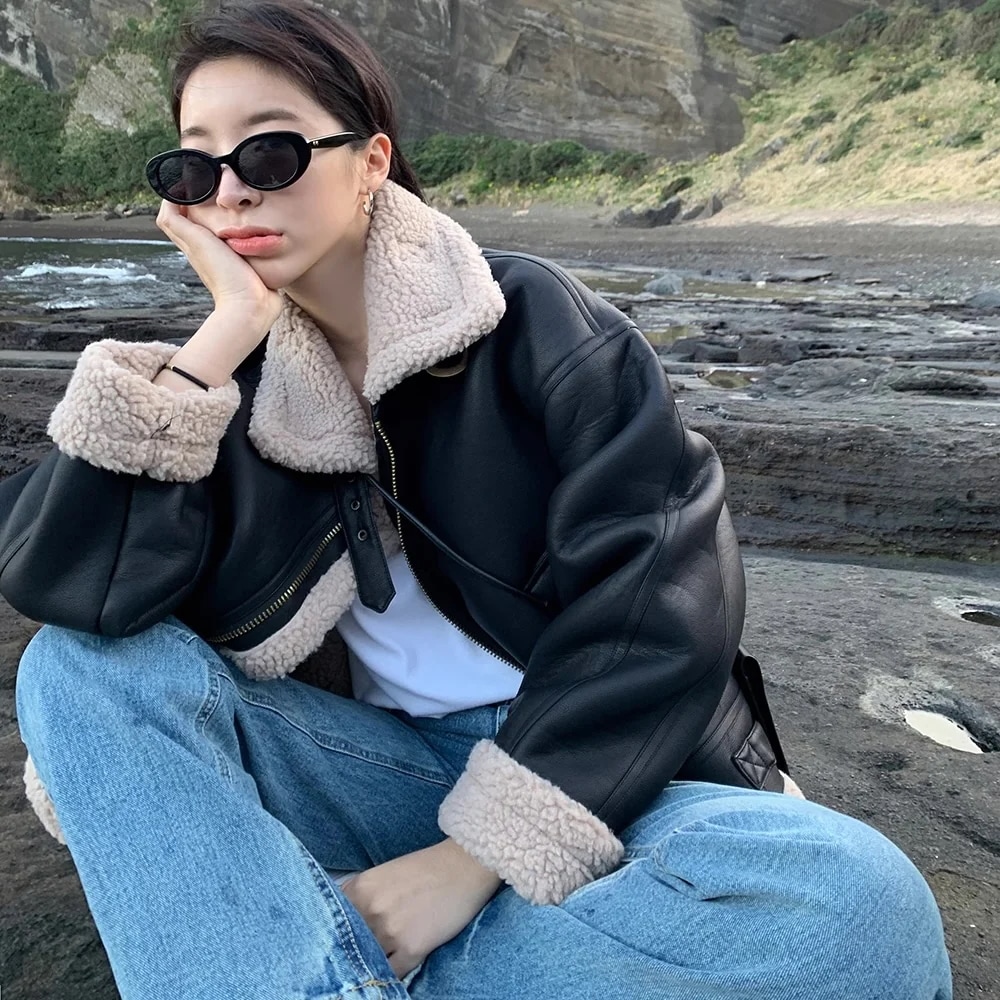 フェイクレザー フライトジャケット レディース 韓国 ファッション エコレザー ボアジャケット
