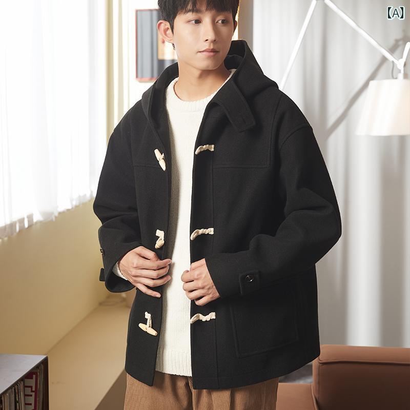 ダッフルコート メンズ アウター カジュアル おしゃれ 大きめサイズ ウール 秋冬 フード トグルボタン ジャケット 暖かい 黒 ブラウン