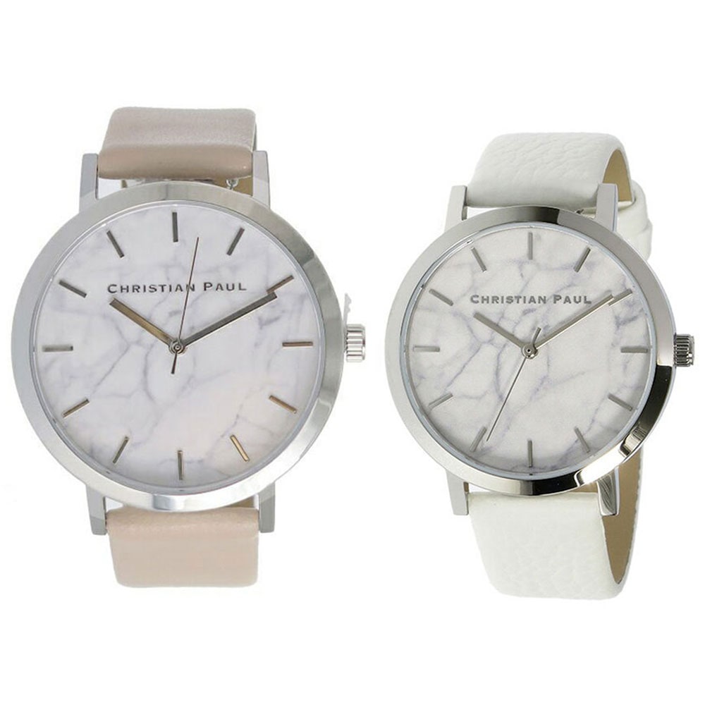 クリスチャンポール 時計 メンズ レディース ペアウォッチ 43mm 35mm ホワイトマーブル 大理石柄 ベビーピンク ホワイト レザー MAR-02MRL-03 カップル 男女 ペアセット 誕生日