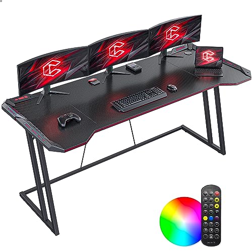 サイズ：160CM CubiCubi ゲーミングデスク 幅160cm*奥行き60cm LED付き 炭