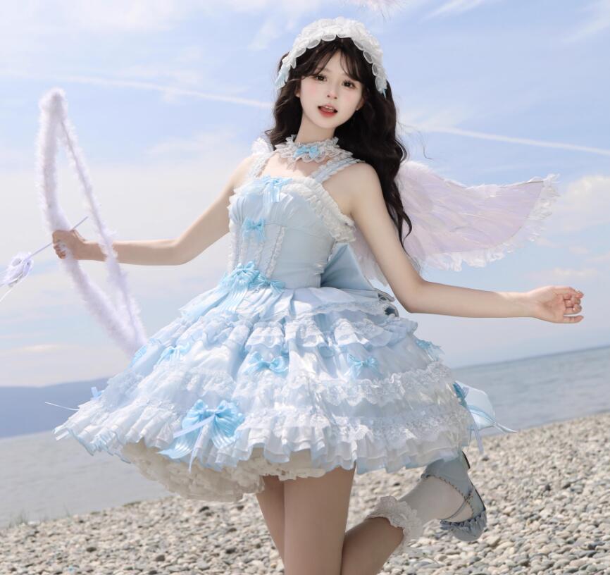 【新作登場 最安値!】95ロリータ 水玉柄　ゴスロリ コスプレ ワンピース　メイド服 コスチューム 文化祭 学園祭 衣装 仮装 ハロウィン おすすめ 可愛い ドレス　日常　写真　舞台　花嫁　洋