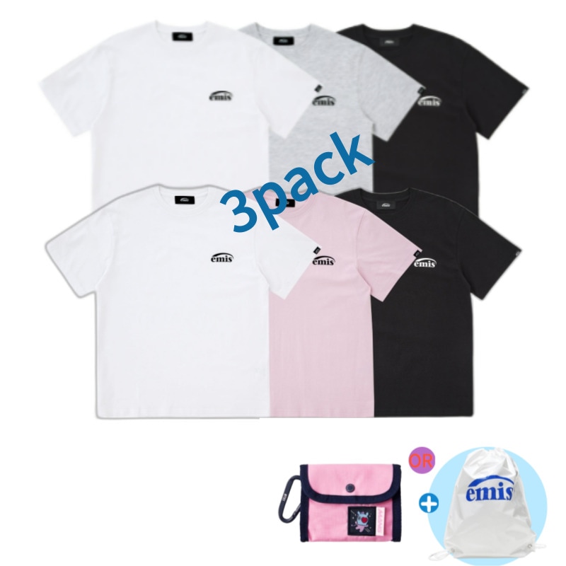 [韓国人気Tシャツ][財布贈呈]3PACK Tシャツ SET A (WH/BK/HG)SET B (WH/BK/LP)男女共用