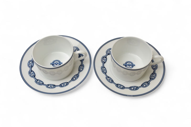 カップ/ソーサー 2客セット 陶器 シェーヌダンクル ブルー/ホワイト 未使用【中古】