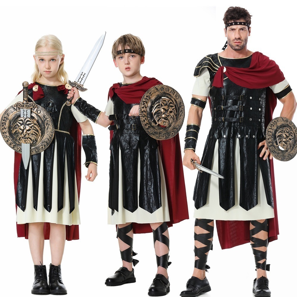ハロウィン コスプレ 親子服 古代ギリシャ ローマ 戦士 剣 スパルタ 男女同型戦士衣装
