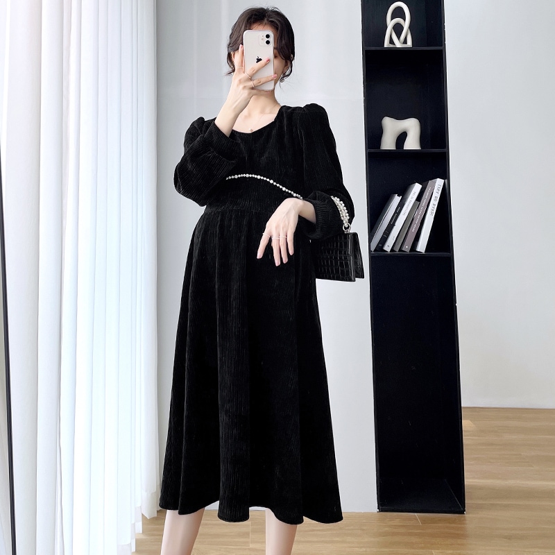 【送料無料】マタニティ ワンピース スクエアネック Aライン 長袖 レディース 可愛い