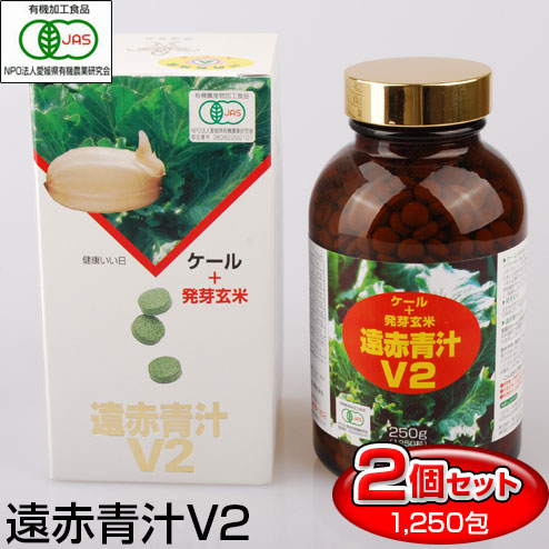遠赤青汁 V2 1250粒 ビン 2箱セット 1020-2 生活習慣の不規則な人に 手軽に穀物の栄養が取れる青汁・ケール飲料