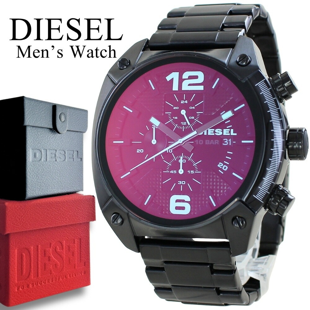 ビックケース おしゃれ メンズ 腕時計 DIESEL ディーゼル クロノグラフ 防水 オーバーフロー ブラック ブルーガラス 偏光 ブレスレット ウォッチ 時計 アクセサリー DZ4316 クリスマス