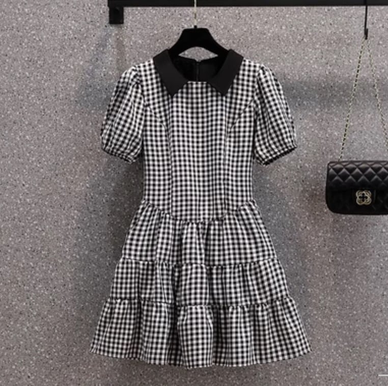 レディース ワンピース チェック ショート 半袖 かわいい 大人可愛い きれいめ シンプル カジュアル 上品 おしゃれ かっこいい レトロ こなれ感 ラフ ガーリー ルーズ 個性的 クール モード系