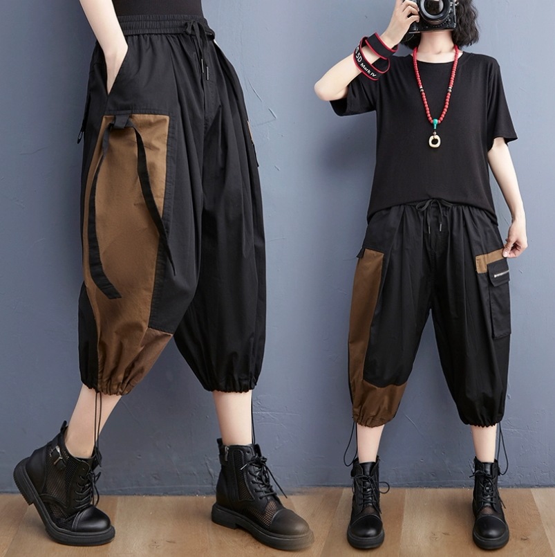 パンツ ボトム 8分丈 ウエストゴム リラックス 普段使い ワイドパンツ ツートンデザイン きれいめ シンプル カジュアル 大人 おしゃれ かっこいい レトロ こなれ感 春 夏 10代 20代