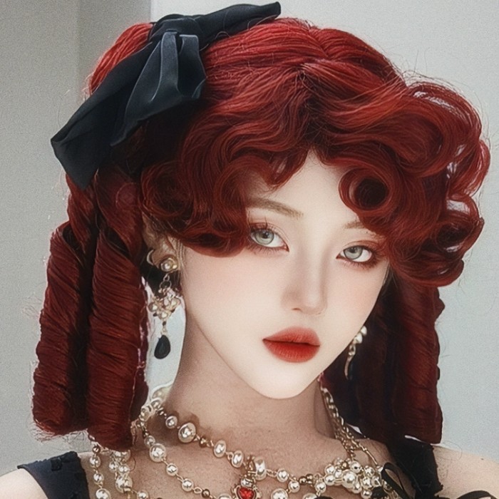 中世の貴族風 巻き毛 ワインレッド 赤髪 フルウィッグ かつら 女性 長髪 ロングウィッグ ロングヘア ロリータ 前髪あり 自然 可愛い =コスプレ 耐熱ウィッグ 小顔効果 コスチ