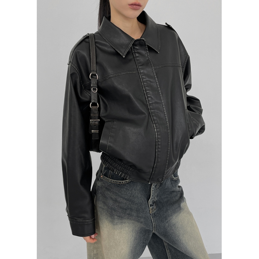 ブラックアップ [秋新品] [製] エポレットレザージャンパー